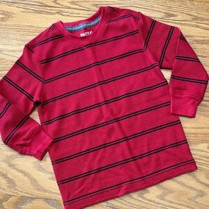 Kids Red and Black Striped Long Sleeve Waffle Tee